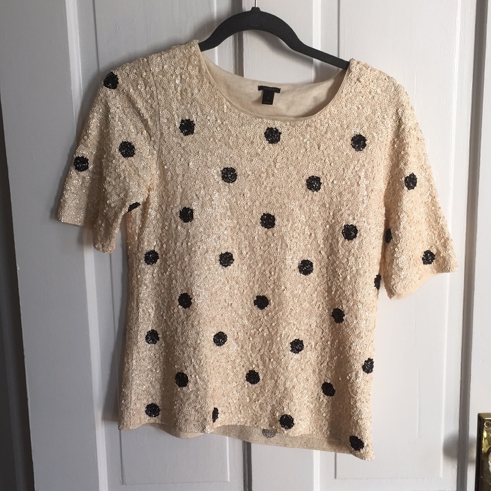 JCrew Sequined Polka Dot Top
